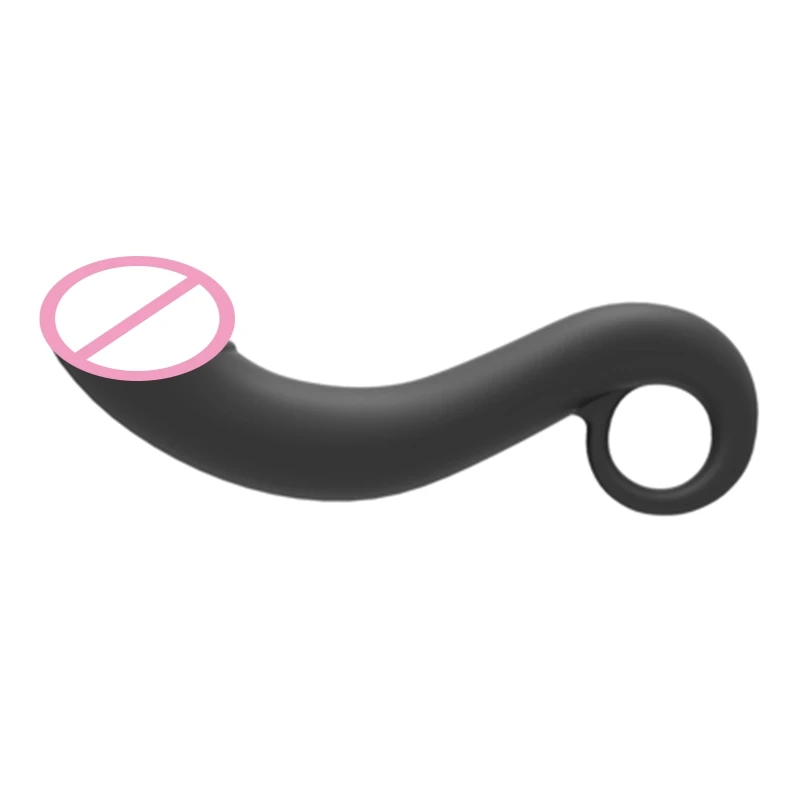 Силиконовый изогнутый фаллоимитатор анальная пробка с натяжным кольцом