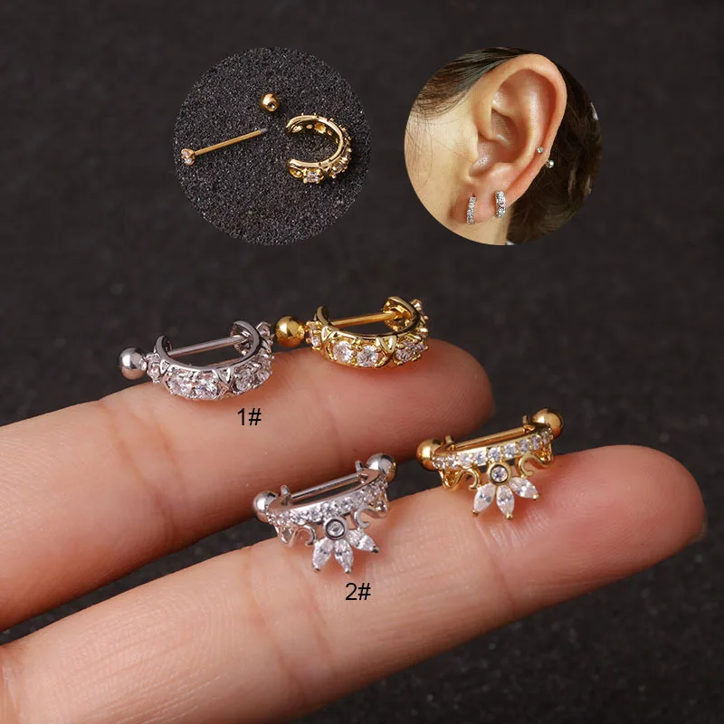 

Серьги-кольца с фианитами для ушей и хрящевых позвонков, 1 шт., 20 г