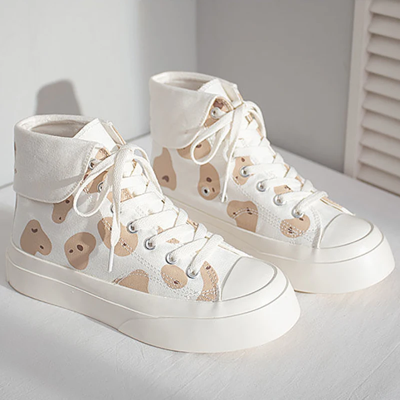 

Kawaii Summer Bear Print Canvas Sneakers Women Fashion Lolita Woman Shoes Lovely Japanese Style Casual White Zapatillas Mujer
