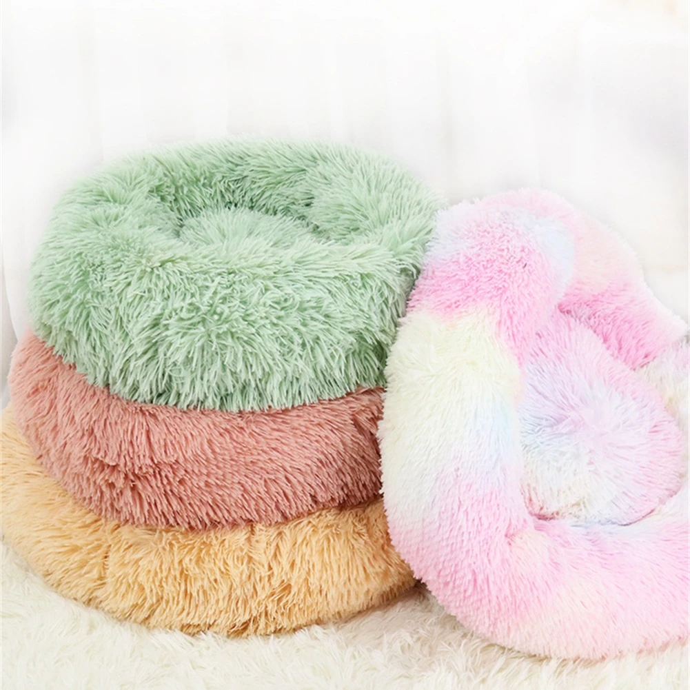 

Round Cat Bed Super Soft Long Plush Kitty House Winter Warm Pet Sleeping Sofa Mat Cozy Puppy Rest Blanket Warmer Nest Dog Kennel