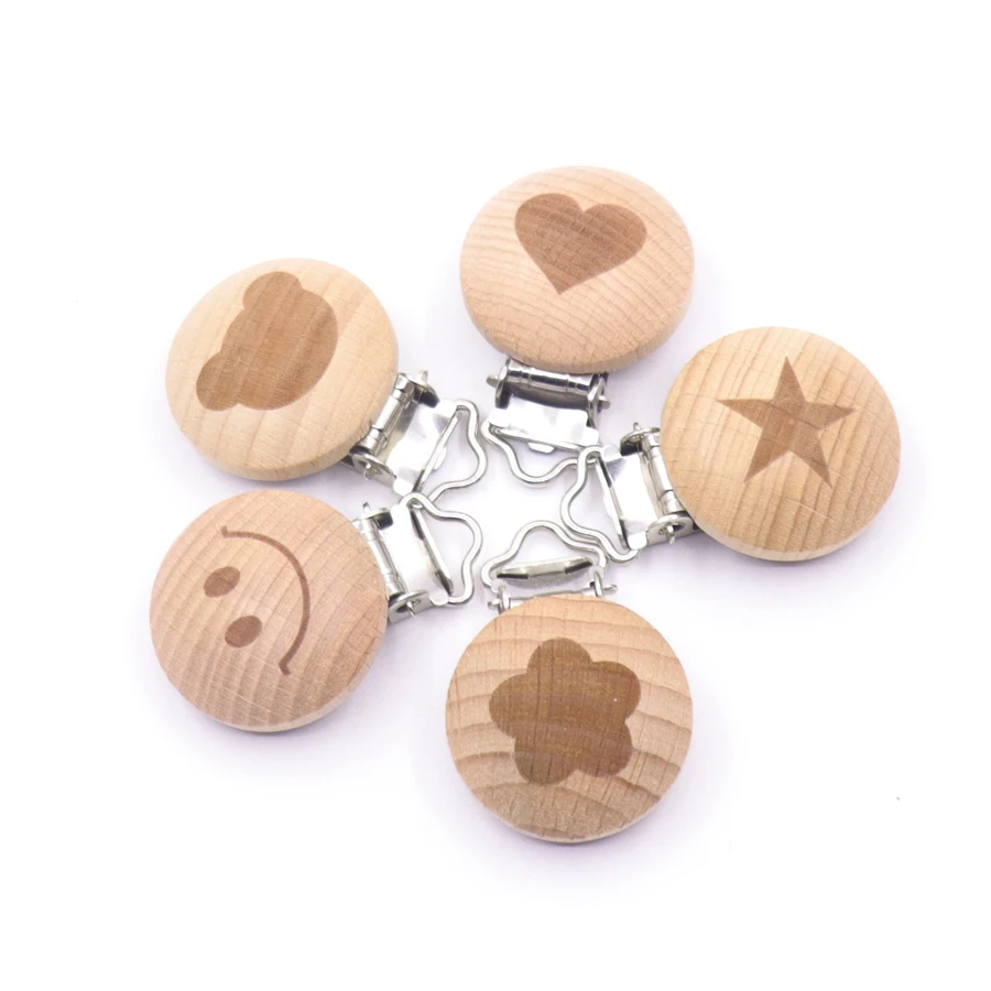 Clip para chupete de madera con dibujos animados, accesorios para lactancia, cadenas para chupete de beb&eacute;, 5 uds.-0