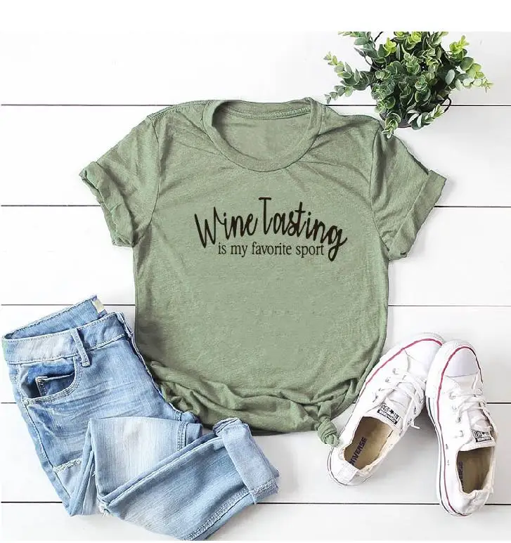 light green black wo Дегустация вина-это моя любимая Спортивная футболка Winery Tour Lover, женская модная повседневная футболка с коротким рукавом, большие размеры, Прямая поставка - Цвет: light green black wo