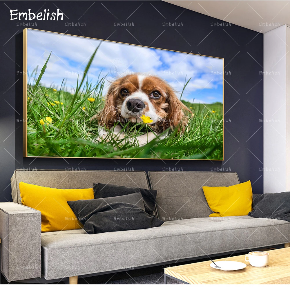 

Embelish 1 Pieces Hot Selling Cute Dog In The flowers Animals Wall Posters For Home Decor HD Canvas Painting Living Room Picture