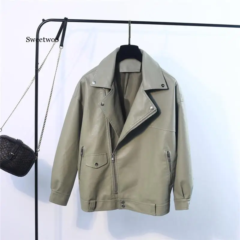 Faux Pu Leather Jacket For Women Casual  Loose Outwear Motorcycle Biker Punk Streetwear Jackets Coat Female