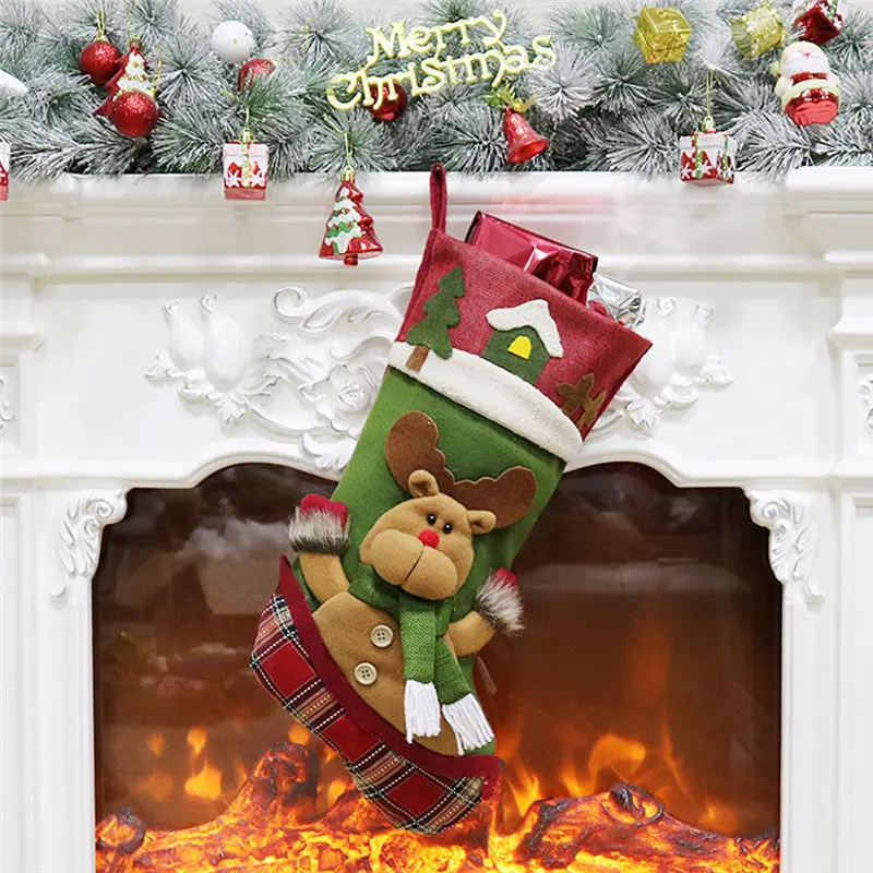 Christmas Xmas Tree Hanging Decor Santa Stocking Sock Gift Candy Bags Ornament Decorations Party Gifts 2020 New Year | Дом и сад
