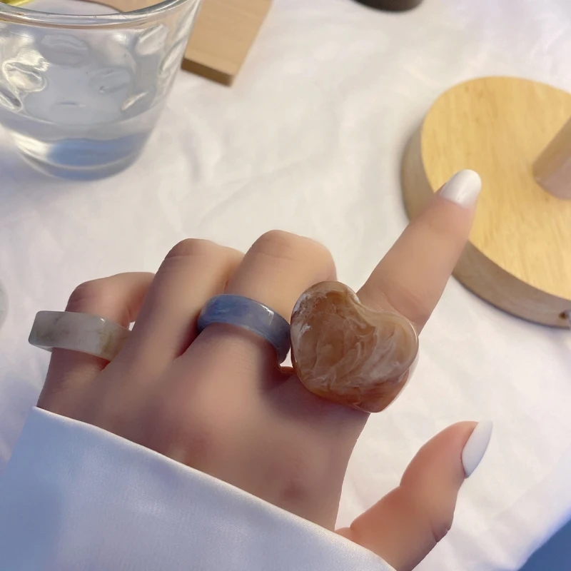 

Bilandi Trendy Jewelry Finger Ring New Popular Style Hot Selling Round Square Heart Resin Ring For Women Girl Party Gifts