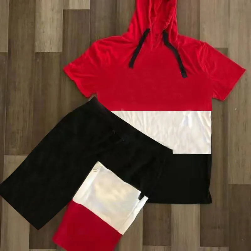 

2021 summer new hooded personality vest men's casual loose T-shirt shorts sports suit fashionable street vest