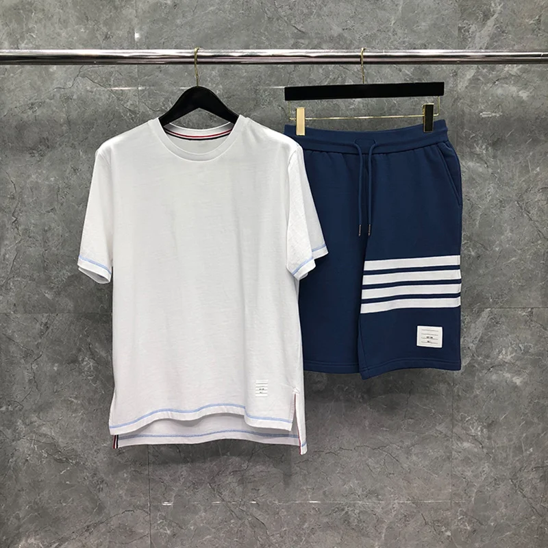 

THOM TB T-shirt Fashion Brand Clothing Men O-Neck Collar Short-sleeved Solid TB T-shirts Men's Cotton Summer Sweatshirt