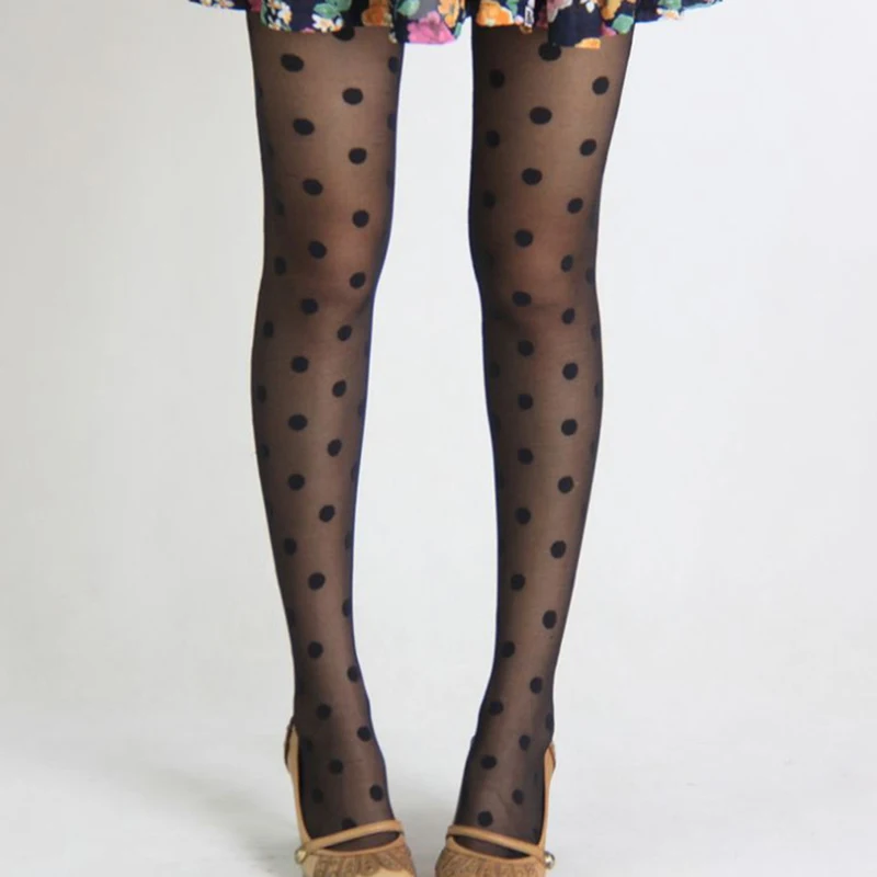 Колготки женские прозрачные шелковые в японском стиле с рисунком горошек |