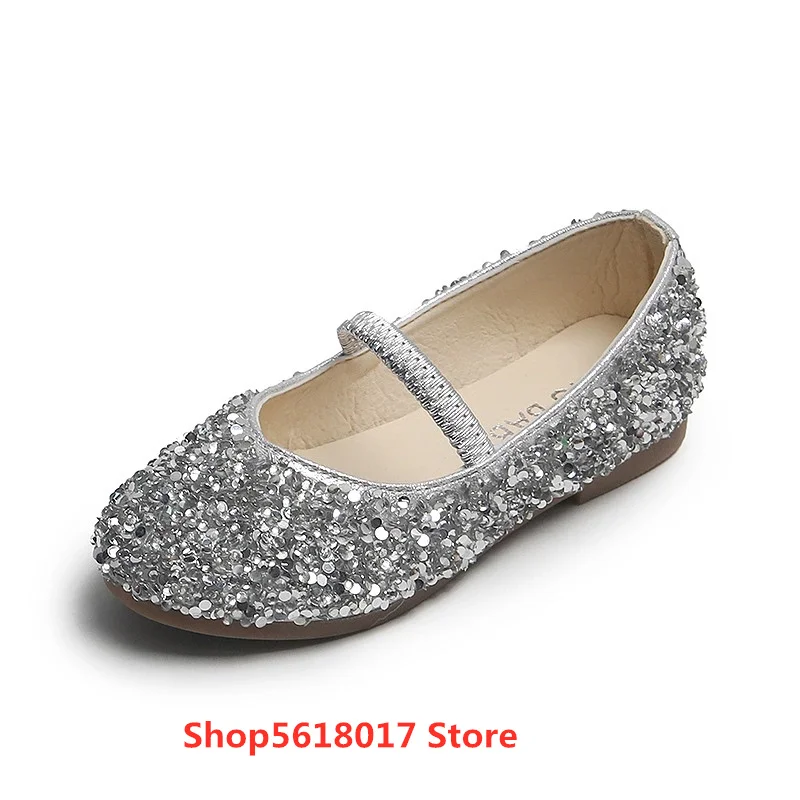 

Children's Fashion Shoes For Girls Medium Big Kids Dress Shoes With Rhinestone Crystal Flats Pearls Princess Wedding Party Shoes