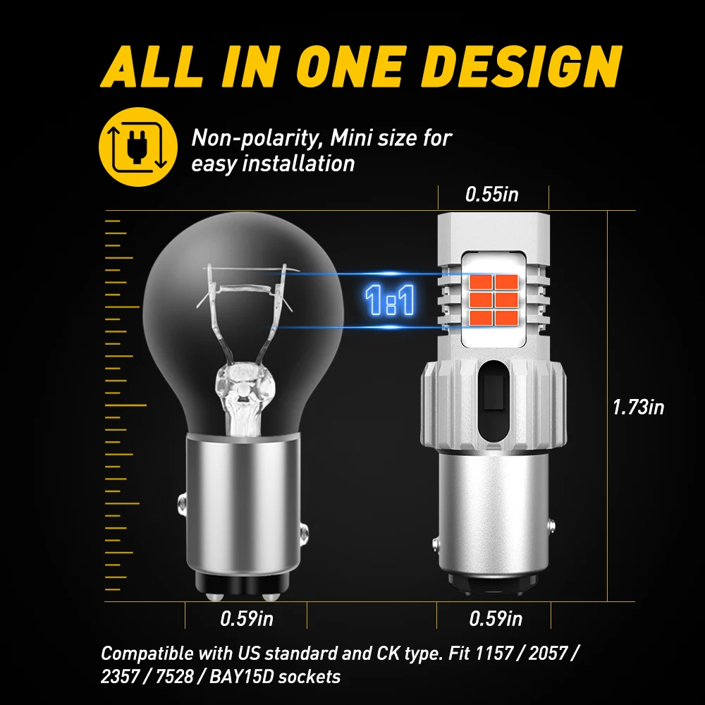 

AUXITO 2pcs No Hyper Flash P21/5W LED Canbus Error Free P21 5W 1157 BAY15D LED Bulb for Car Tail Stop Brake Signal LIghts Lamp