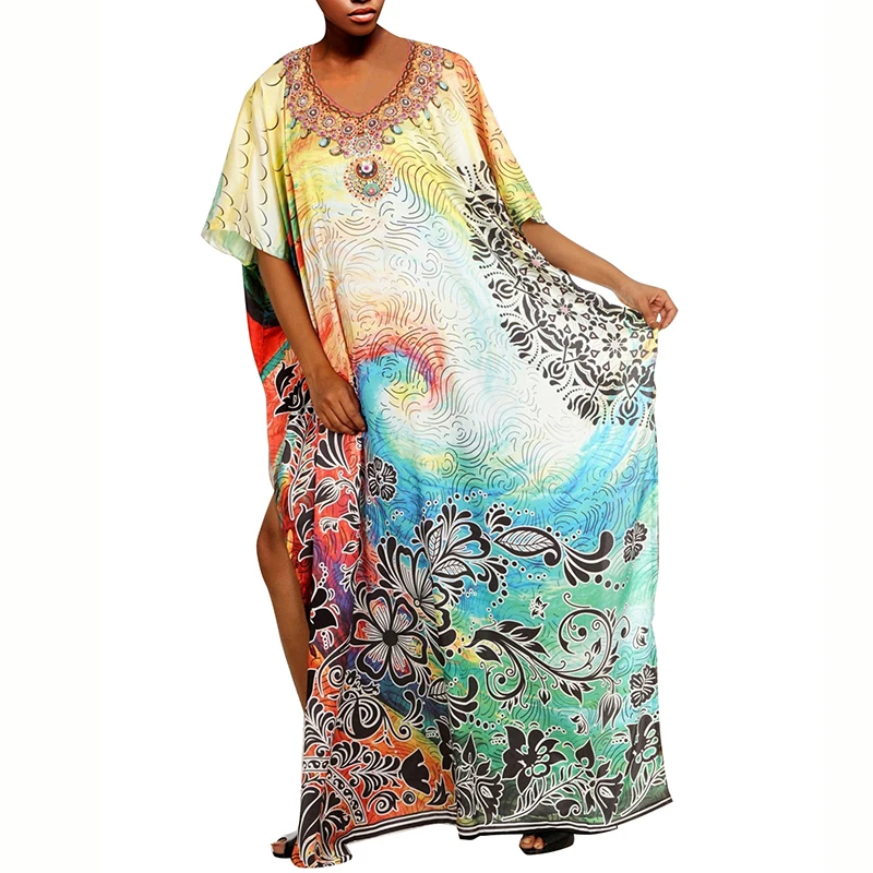 

Plus size Boho Dress V neck Batwing Sleeve Women Casual Long Dress Beachwear Pareo Robe de Plage Vestidos de mujer Autumn Dress