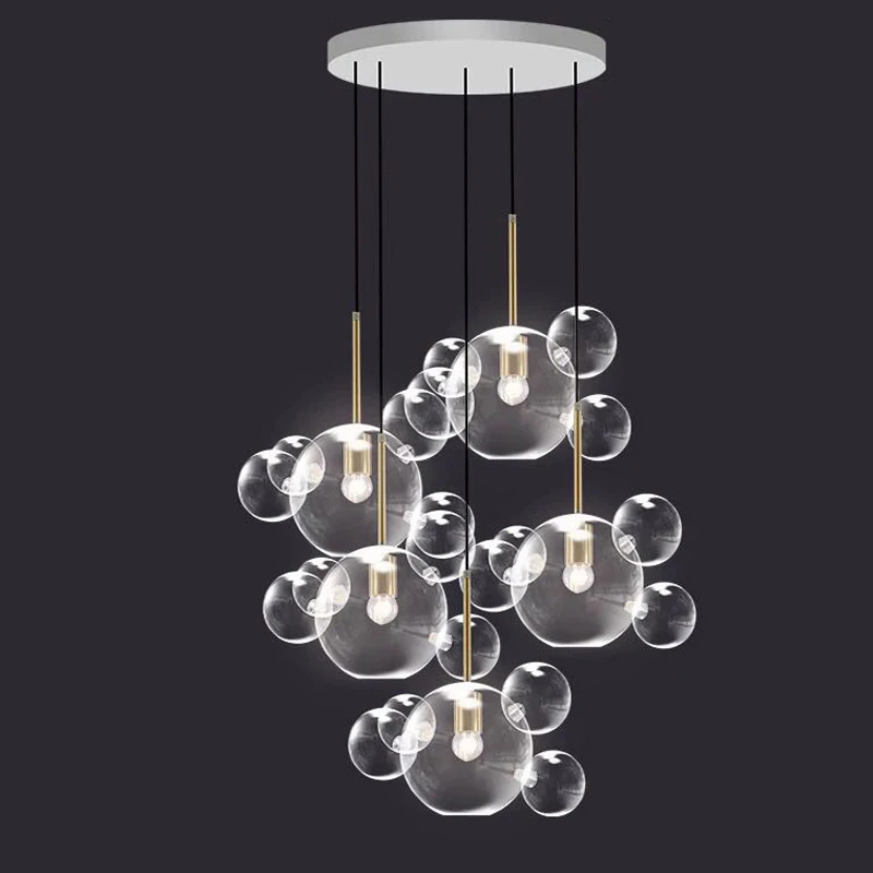 

Светодиодная люстра E27 в стиле арт-деко, Современная прозрачная стеклянная лампа с пузырьками, подвесной светильник для фойе