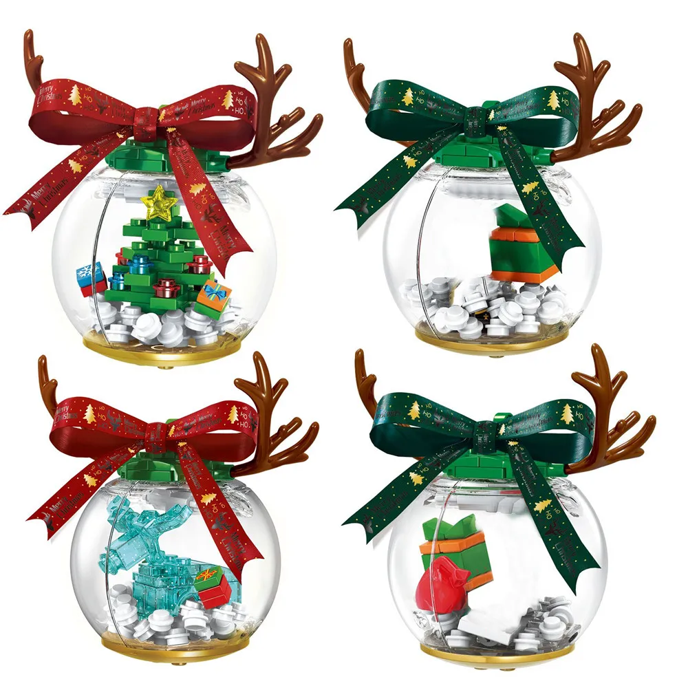 

2021 City Winter Village Christmas Tree Santa Claus Snowman Antlers Crystal Ball Building Blocks DIY Bricks Toys Gifts For Girls