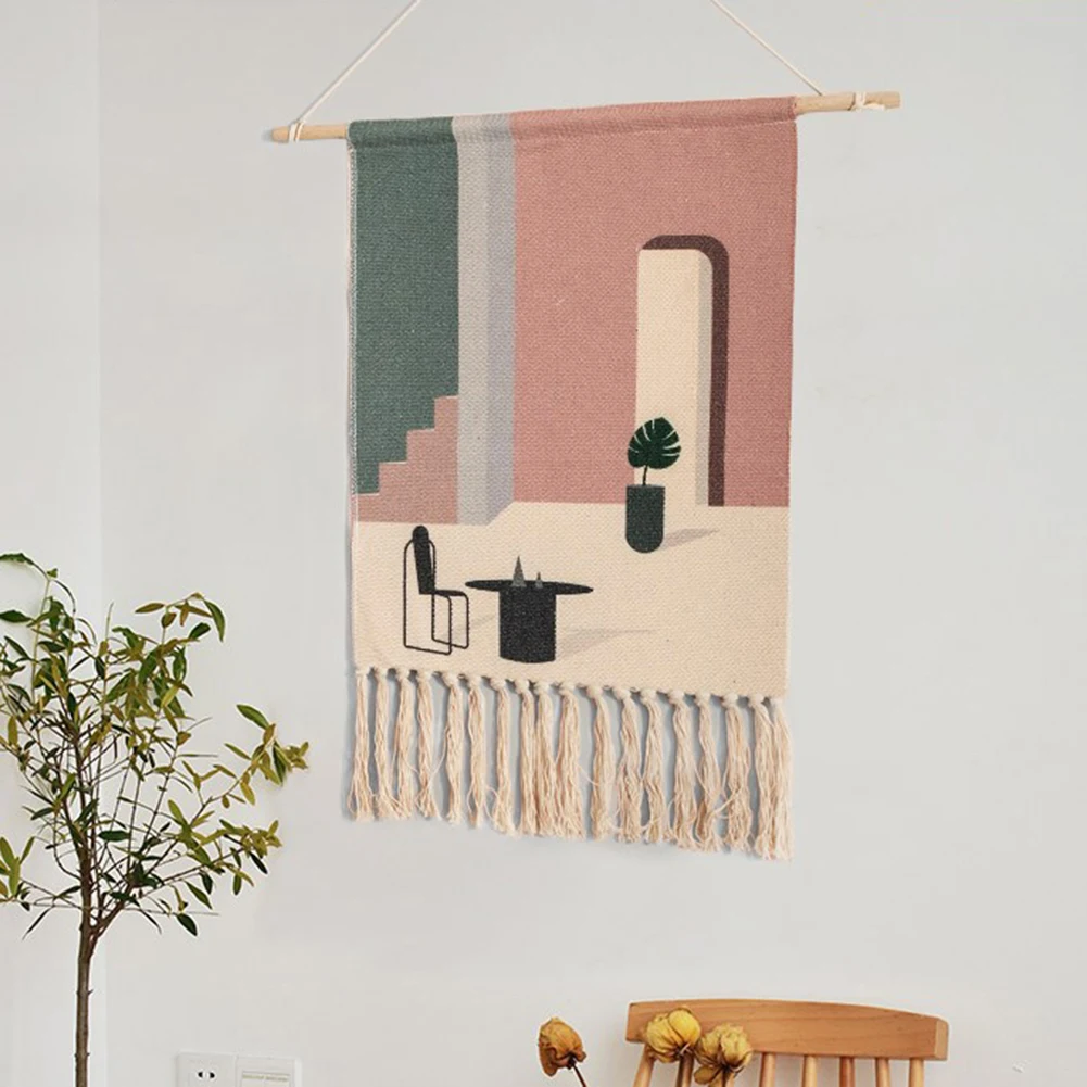 

Boho Cotton Linen Tassel Tapestry Hanging Pendant Picture Home Hotel Wall Decor for living room, garden