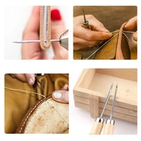 3pcs wooden handle sewing awl canvas leather tent shoes sewing awl diy carft stitch needle cone repair punch leather craft tool
