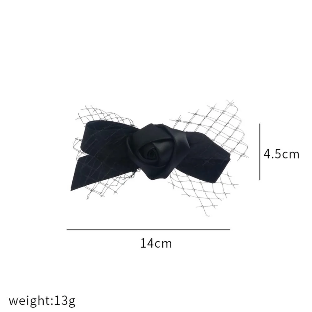 

Korean White Black Rose Elastic Hair Rope For Women Fashion Satin Flower Silk Hair Band Bow Mesh Yarn Hairpin Hair Accessories