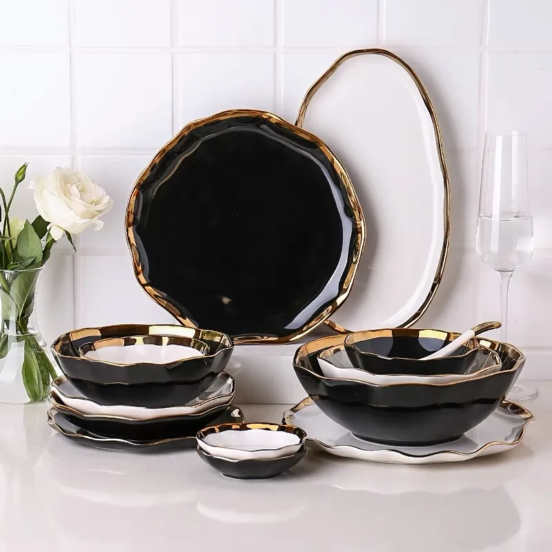 Black/White Ceramic Dinner Plates Set Dishes Cake Food Plate Salad Soup Bowl Dinnerware for Restaurant Hotel Tableware | Дом и сад