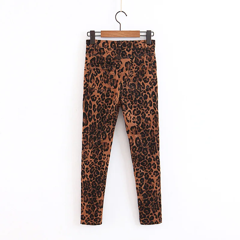 Пикантные ботильоны с леопардовым принтом С высокой талией джинсы для женщин