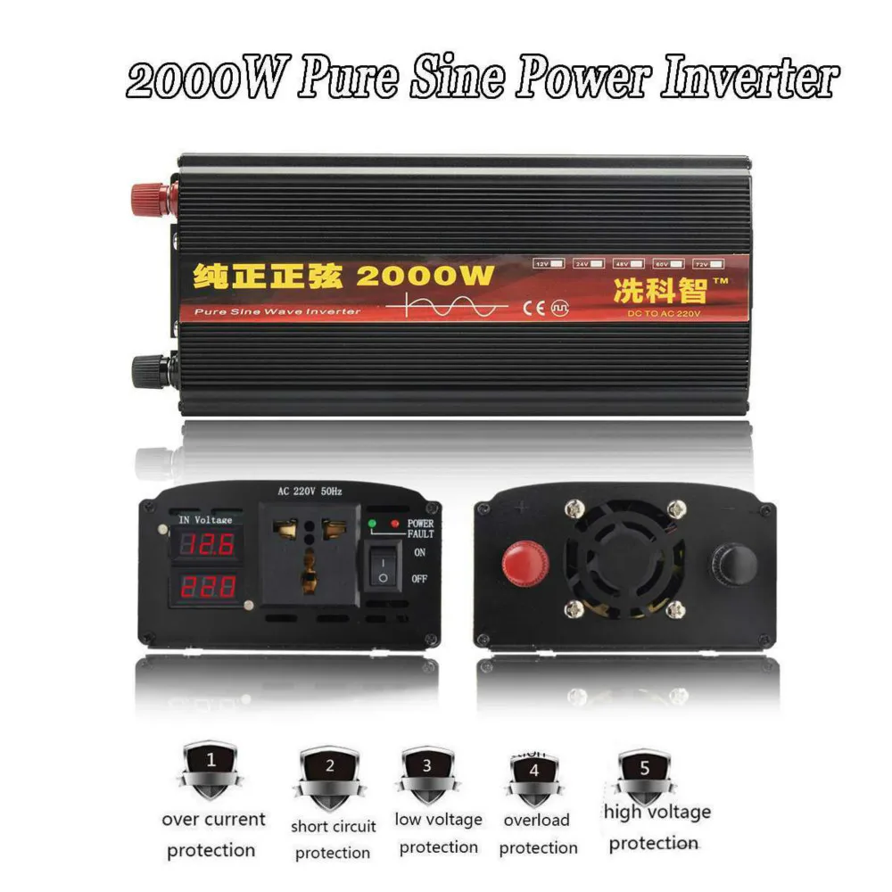 Инвертор трансформатор напряжения с 12 В пост. тока на 220 перем. 12/24 2000/3000/4000 Вт + 2