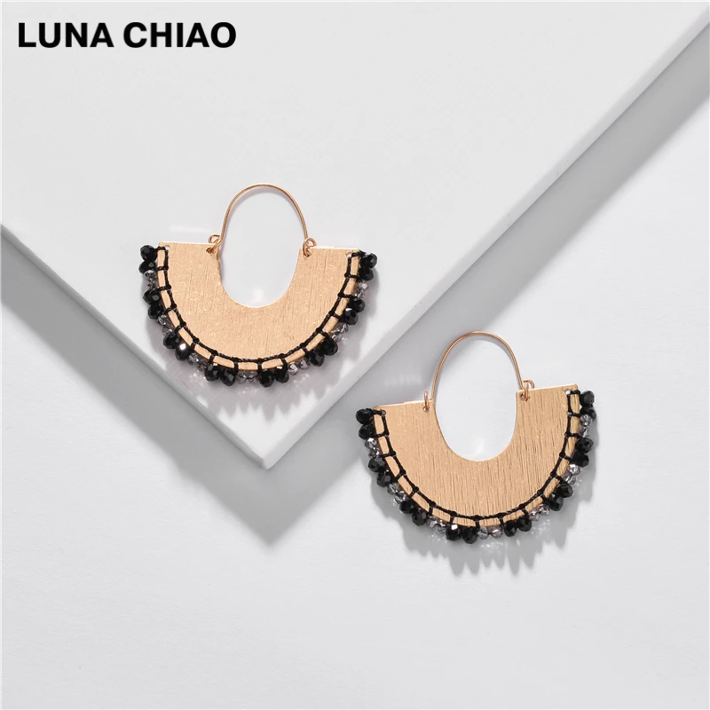 LUNA CHIAO модные ювелирные изделия для женщин веер бахромой серьги-кольца из металла стеклянные бусы плетеные Boho массивные серьги
