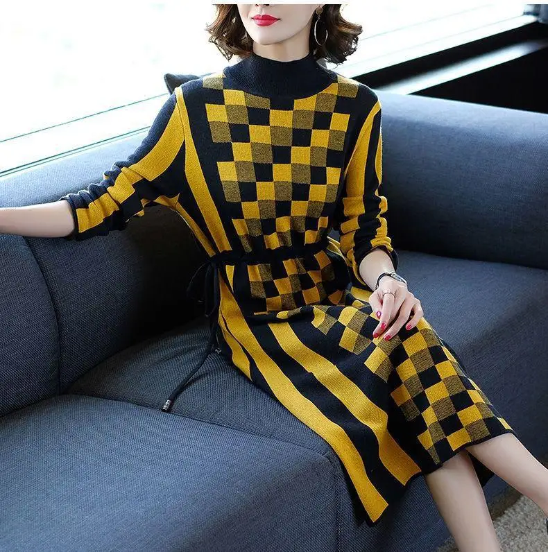 Женское платье большого размера осеннее и зимнее модное Облегающее вязаное в