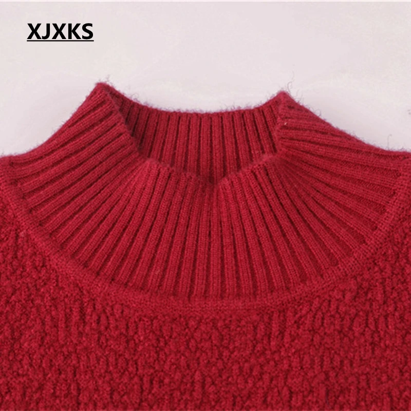XJXKS Solid High Quality Women Pullover And Sweaters Turtleneck Long Sleeve Casual Tops Women's Pull Femme Sweater | Женская одежда
