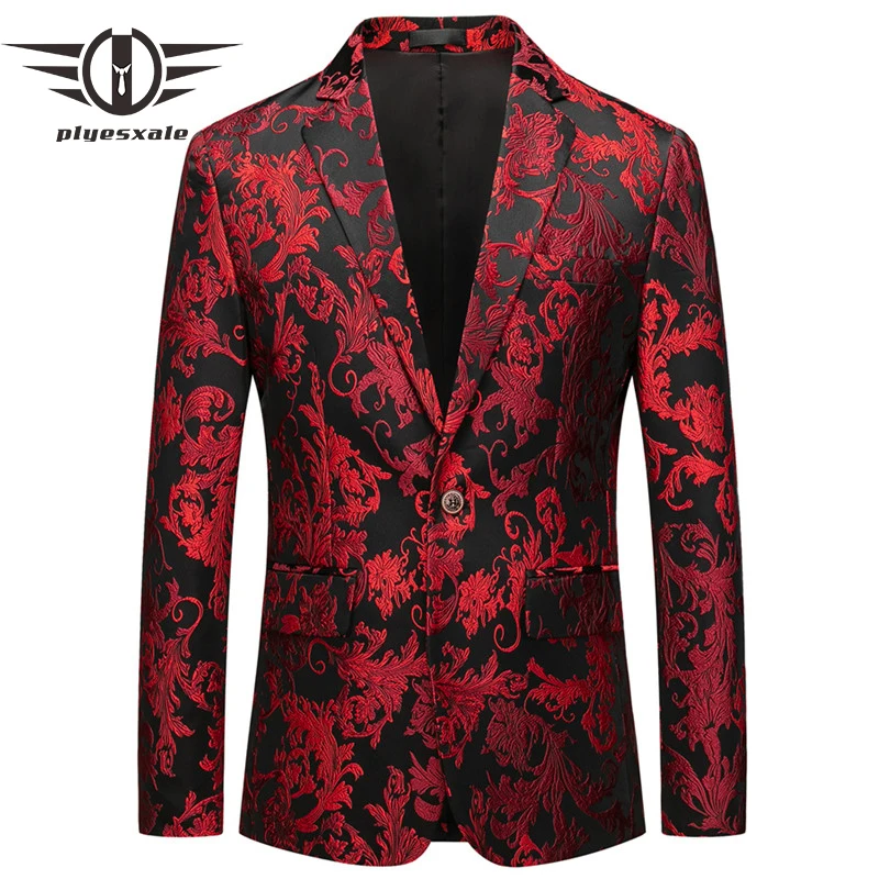 Slim Fit 3D Floral Printed Blazers High Quality Mens Casual Blazer Jacket 5XL 6XL Big Size Red Prom Party Blazer Masculino Q808