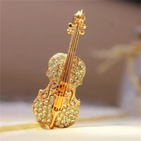 fashion women punk gold color crystal rhinestones violin brooches pin accessories broches