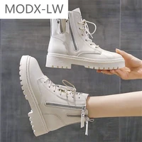 ladies high quality genuine leather fashion thick soled non slip wear resistant lace up side zipper boots women ankle boots