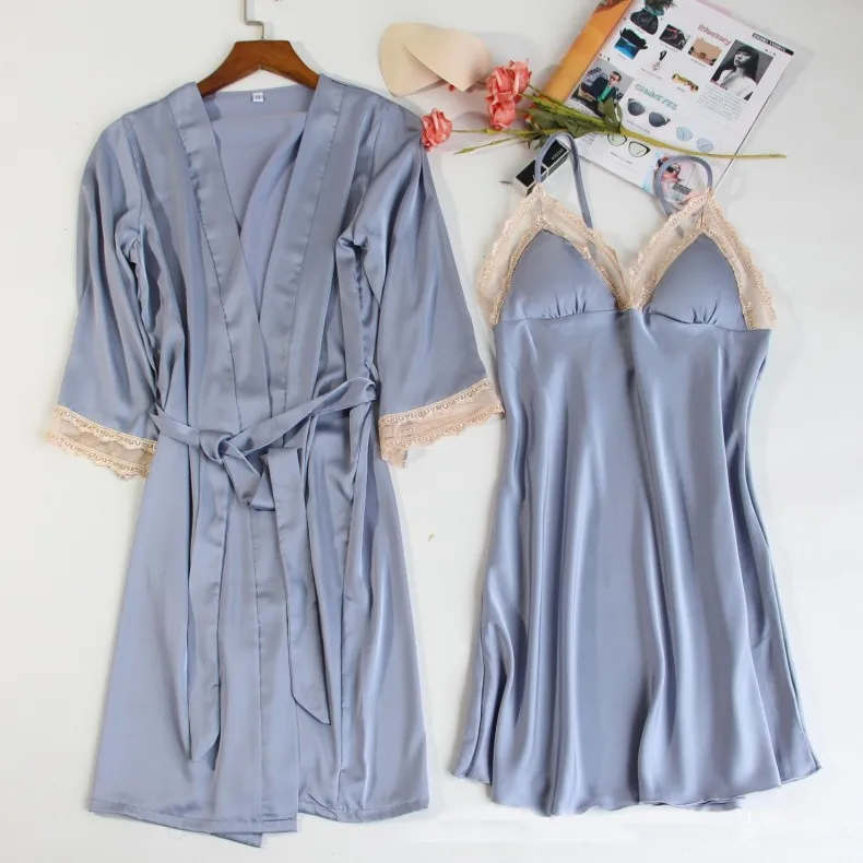 

2PCS Robe Set Women 2021 New Bride Bridesmaid Wedding Nightdress Loose Nightwear Nightgown Sexy Intimate Lingerie Negligee