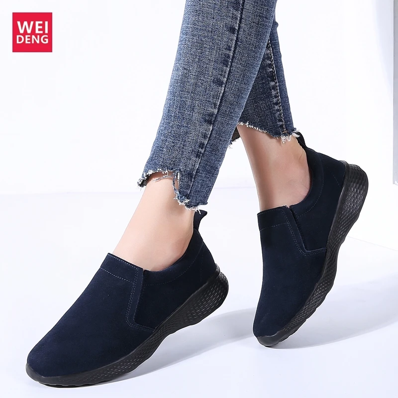 WeiDeng Women Flock Casual Shoes Leisure Retro Wedges Non Slip On Breathable Light Worm Soft Female Increased 3.5cm | Обувь