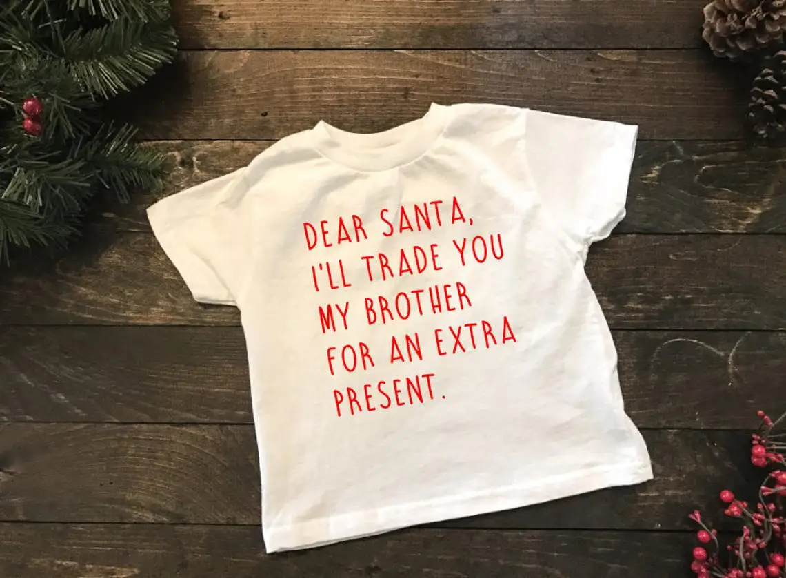 Camiseta de Navidad para ni&ntilde;os, prenda de vestir, con estampado de "Trade Brother for Presents", env&iacute;o directo-1