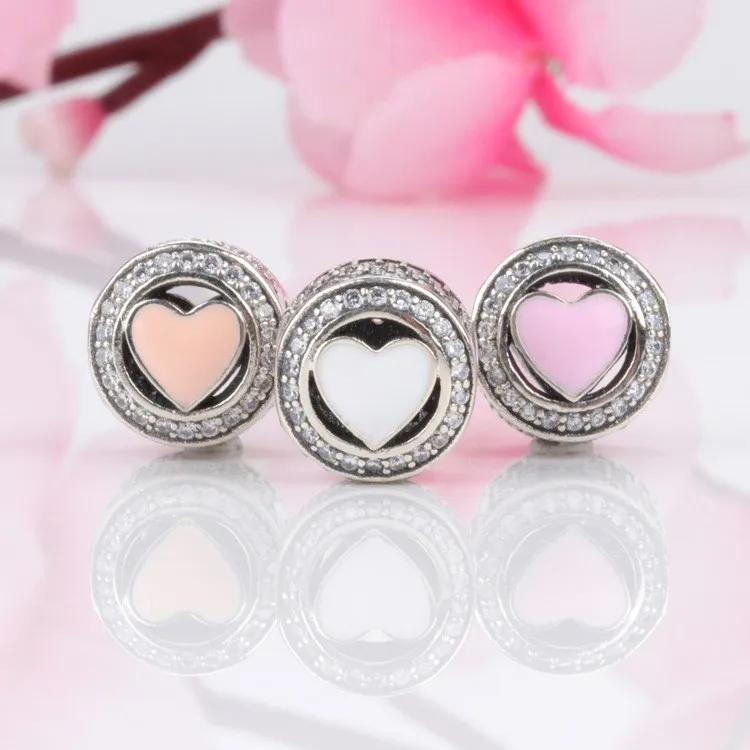 

Original 925 Sterling Silver Pink Wonderful Love Heart-shaped Hollow Beads Fit Pandora Women Bracelet & Necklace Diy Jewelry