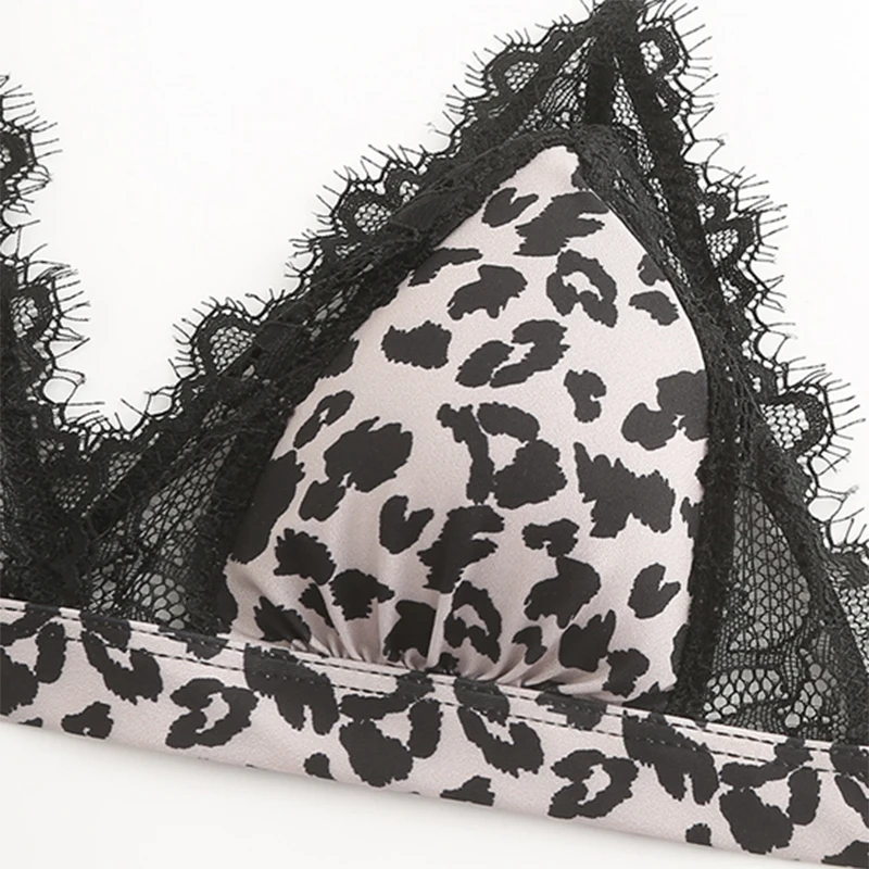 Леопардовый сексуальный комплект из бюстгальтера и трусиков стрингов мягкий