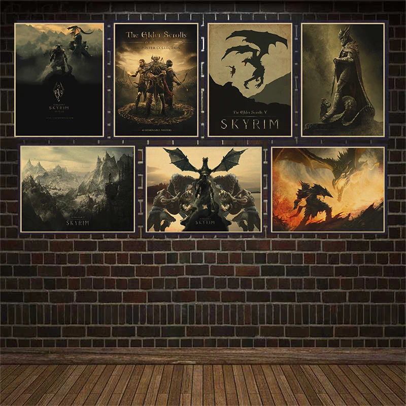 Косплей Классическая игра Свиток V Skyrim Постер из крафт-бумаги настенная наклейка