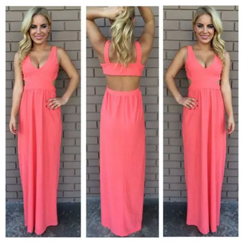 

Women V Neck Formal Long Maxi Sexy Backless Party Evening Cocktail Prom Dress