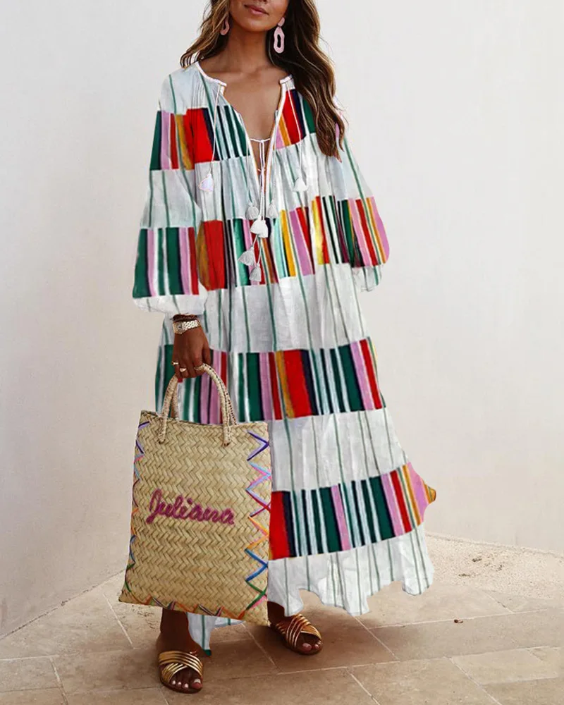 

Summer V-neck Petal Dress Casual Party Dress Folk-CustomElegant Women Vintage Floral Print Loose Dress