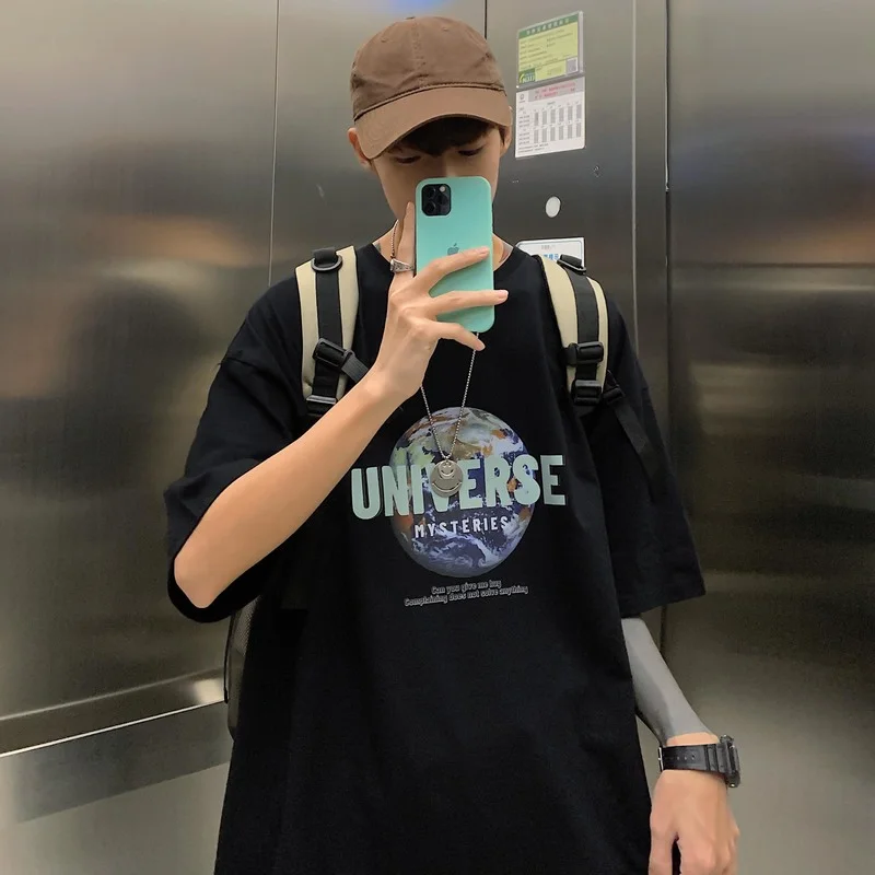 

Creative Earth Graphic Print Men's T-Shirt Couple Vintage Fashion Top Grunge Clothes Aesthetic y2k Punk High Street Streetwear