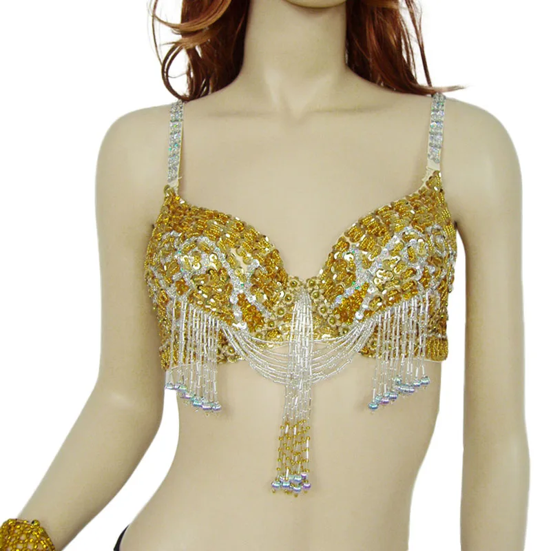 

Женский бюстгальтер с блестками и кисточками для танца живота, топ для восточных танцев, бюстгалтер с бисером, сексуальный топик для танца живота, 5 цветов