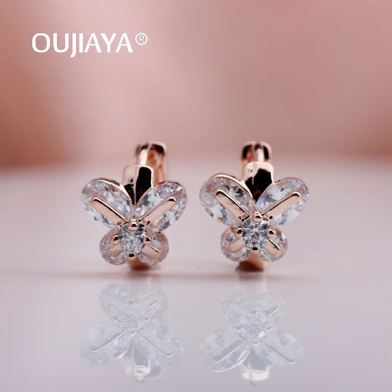 

OUJIAYA New Butterfly Women Earrings 585 Rose Gold Natural Zircon Dangle Earrings Fashion Girls Jewelry Kids Accessories A171