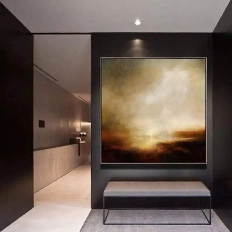 

Hand Painted Sky Abstract Oil Painting On Canvas Orange Brown Abstract Painting Sunrise Landscape Wall Art Office Decor