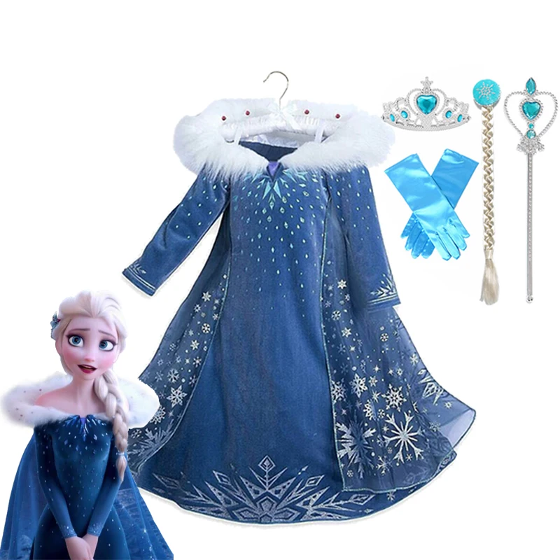Disney Frozen Elsa Dress Princess Party Vestidos Cosplay Girl Clothing Snow Queen Print Birthday Princess Dress Kids Costume