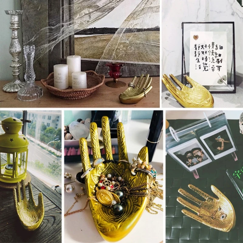 

Golden Hand Jewelry Dish Trinket Rings Bracelet Necklace Holder Jewelry Ring Trays Buddhism Hand Jewelry Tray