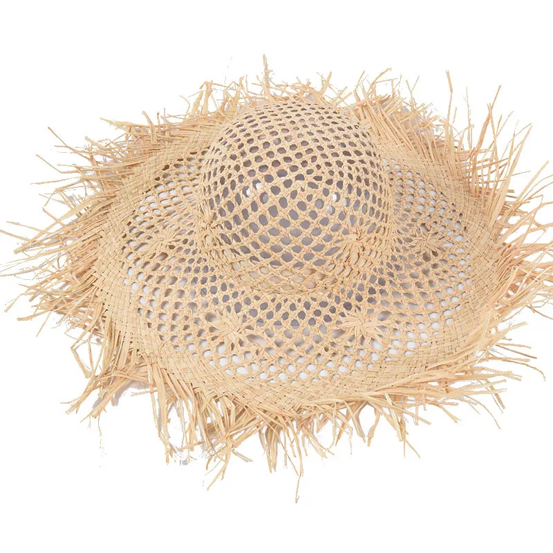 

2022 Hand-Woven Hollow Raffia Hat Female Wide Brim Beach Hats Outdoor Vacation Sun Hat Take Pictures Straw Hat Holiday Gift