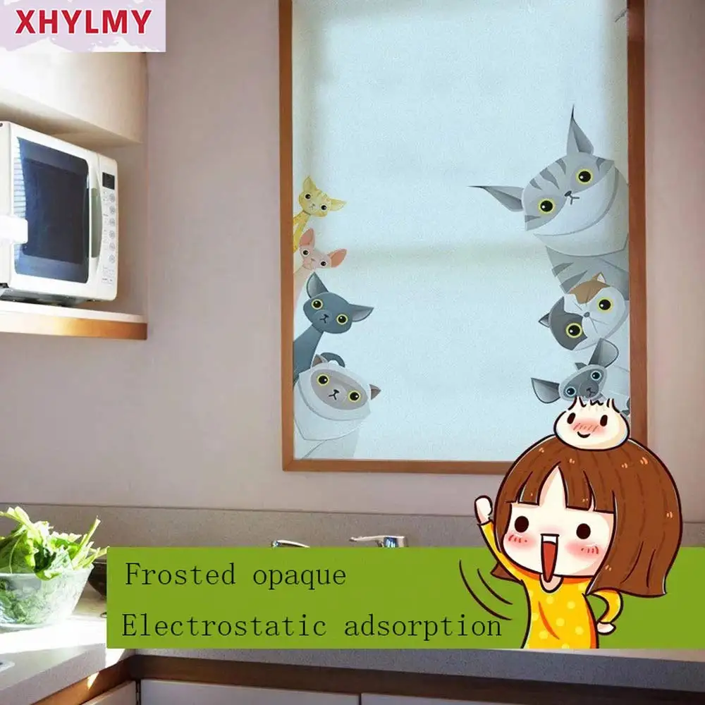 Матовая оконная пленка с мультяшным котом персонализированная статическая