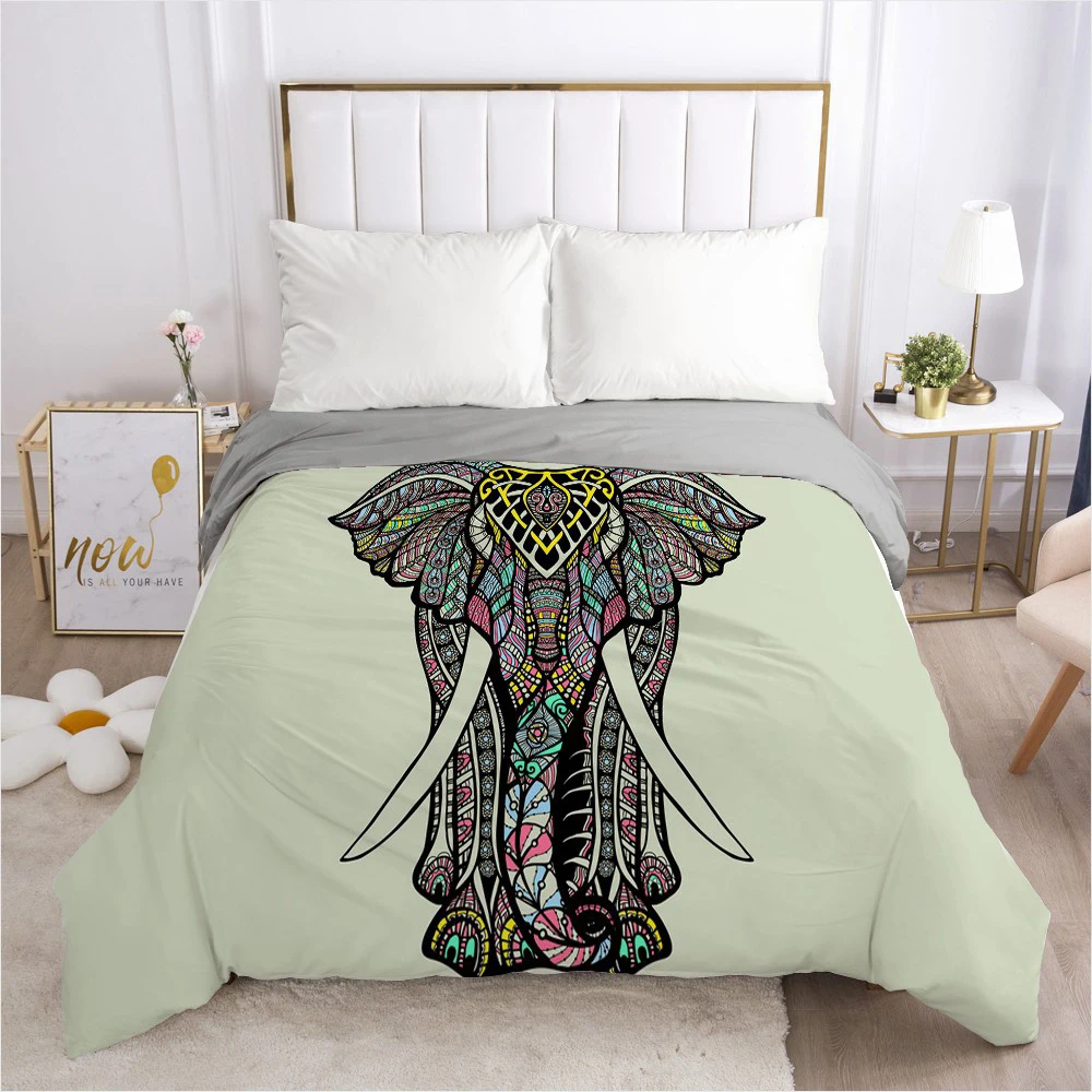 

Customize 3D Duvet Cover with Zipper Comforter/Quilt/Blanket Cover 200x200 210x210 Bohemia Elephant Bedding Drop ship