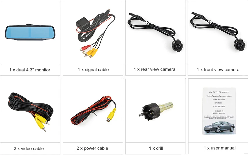 DIYKIT двойной 4,3 дюймовый экран зеркало заднего вида Автомобильный монитор с 2 х Автомобильная камера заднего вида для заднего/переднего/камера бокового вида