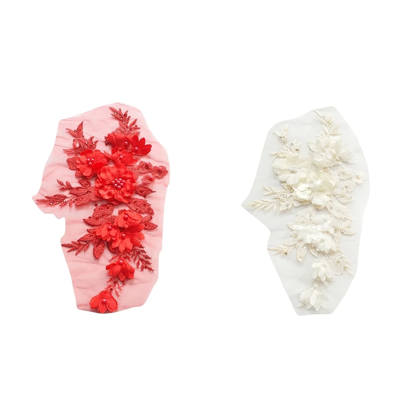 2 шт. вышитые бисером кружевные свадебные цветы нашивки для одежды Свадебные Diy