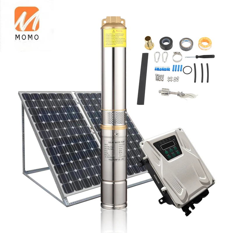 

24V 270W powerful solar powered submersible water pumps head 100m brushless solar water pump and panel
